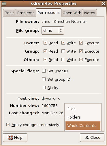 Permisos recursivos en Gnome